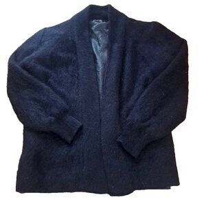 Womens Venesha Angora Cardigan Black Fuzzy Open Front Pockets Lined Large